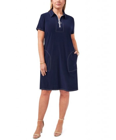 Plus Size Contrast-Stitch Shift Dress Navy $48.95 Dresses