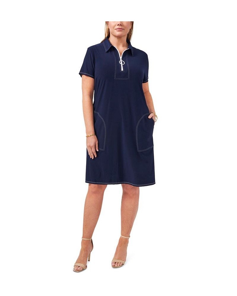 Plus Size Contrast-Stitch Shift Dress Navy $48.95 Dresses