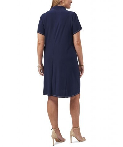 Plus Size Contrast-Stitch Shift Dress Navy $48.95 Dresses