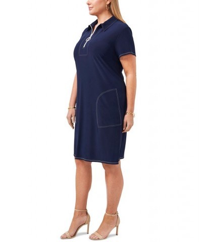 Plus Size Contrast-Stitch Shift Dress Navy $48.95 Dresses