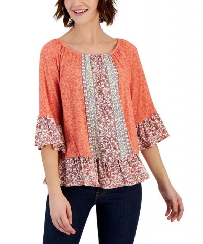 Petite Sunshine Floral On/Off the Shoulder Top Orange $17.85 Tops