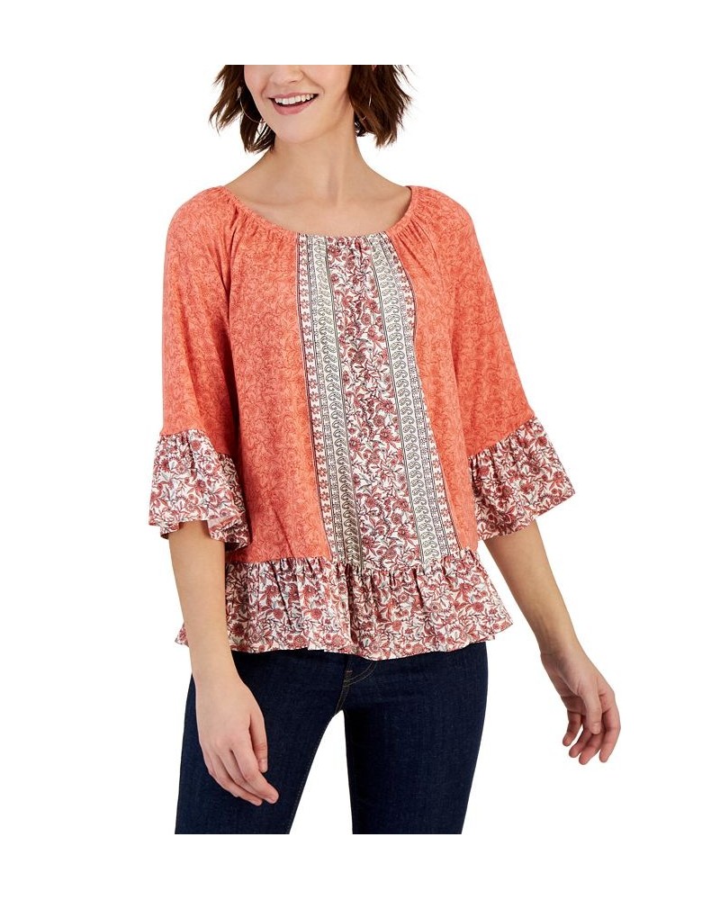 Petite Sunshine Floral On/Off the Shoulder Top Orange $17.85 Tops