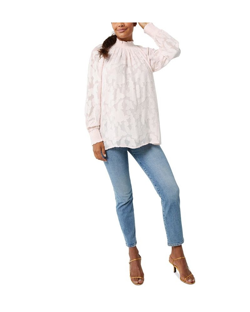 Jacquard Balloon-Sleeve Maternity Blouse Crystal Pink $48.40 Tops