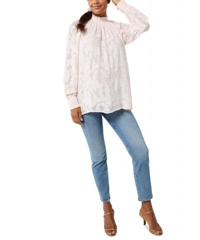 Jacquard Balloon-Sleeve Maternity Blouse Crystal Pink $48.40 Tops