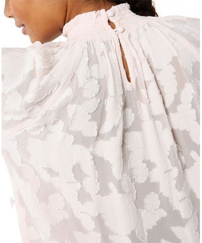 Jacquard Balloon-Sleeve Maternity Blouse Crystal Pink $48.40 Tops