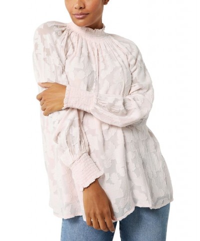 Jacquard Balloon-Sleeve Maternity Blouse Crystal Pink $48.40 Tops