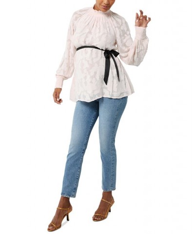 Jacquard Balloon-Sleeve Maternity Blouse Crystal Pink $48.40 Tops