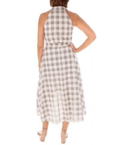 Women's Plaid Cotton Collared Belted Dress Multi $50.74 Dresses