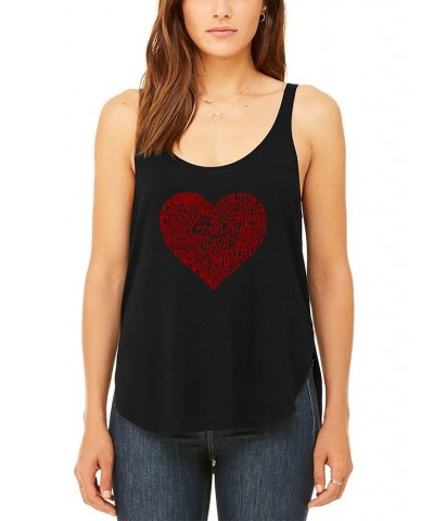 Women's Word Art Country Music Heart Flowy Tank Top Black $26.54 Tops