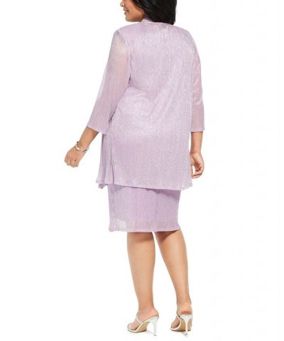 R&M Richards Plus Size Sleeveless Metallic Dress and Jacket Pink $64.50 Dresses