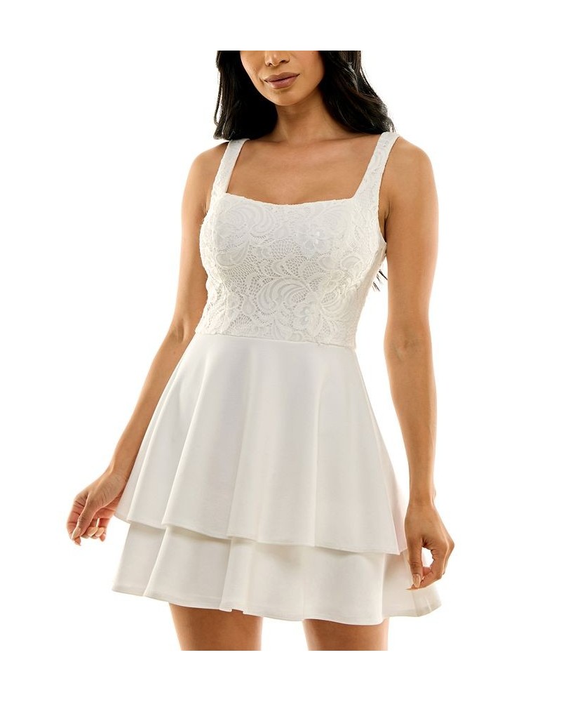 Juniors' Lace-Bodice Sleeveless A-Line Dress Off White $34.81 Dresses