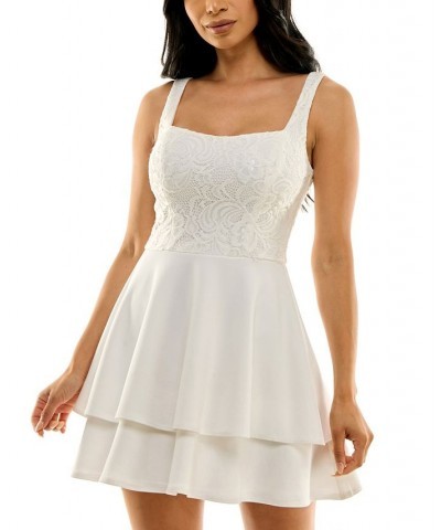 Juniors' Lace-Bodice Sleeveless A-Line Dress Off White $34.81 Dresses