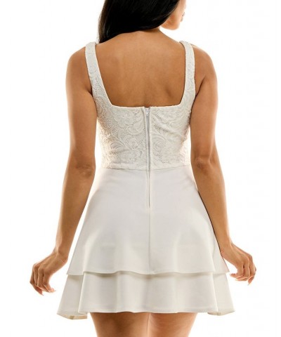 Juniors' Lace-Bodice Sleeveless A-Line Dress Off White $34.81 Dresses