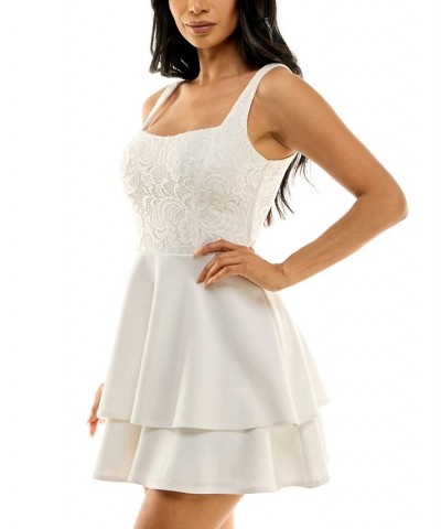 Juniors' Lace-Bodice Sleeveless A-Line Dress Off White $34.81 Dresses