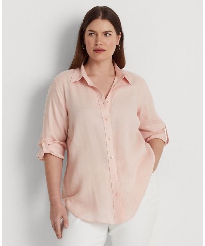 Plus Size Roll-Tab Sleeve Top Pink $40.00 Tops