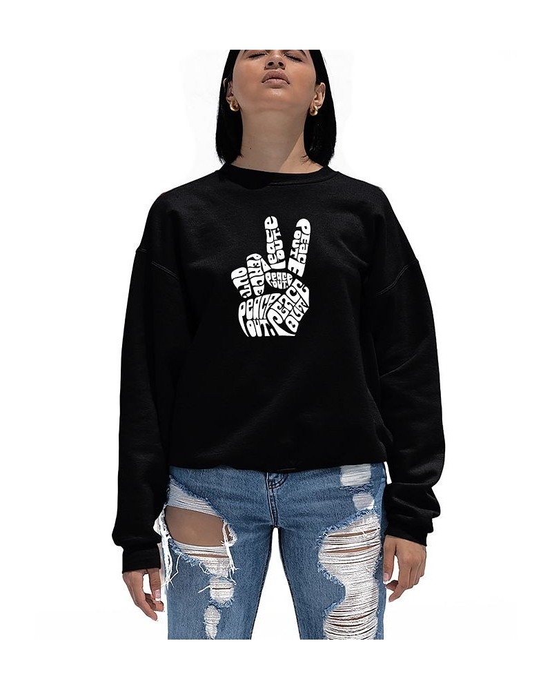 Women's Crewneck Word Art Peace Out Sweatshirt Top Black $24.00 Tops