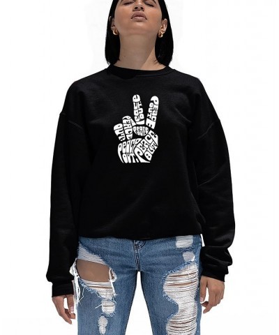 Women's Crewneck Word Art Peace Out Sweatshirt Top Black $24.00 Tops