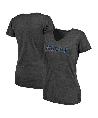 Women's Heather Charcoal Miami Marlins Wordmark Tri-Blend V-Neck T-shirt Heathered Charcoal $20.25 Tops