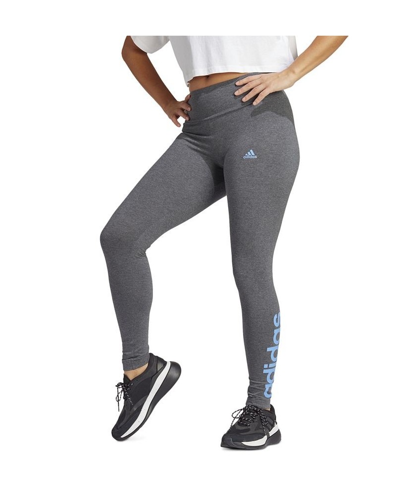 Women's Linear-Logo Full Length Leggings XS-4X Dark Grey Heather/blue Fusion $23.20 Pants