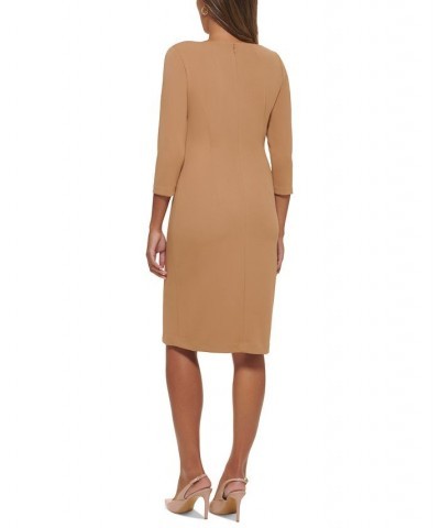 Women's Foldover-Neck Front-Slit Sheath Dress Brown $42.99 Dresses