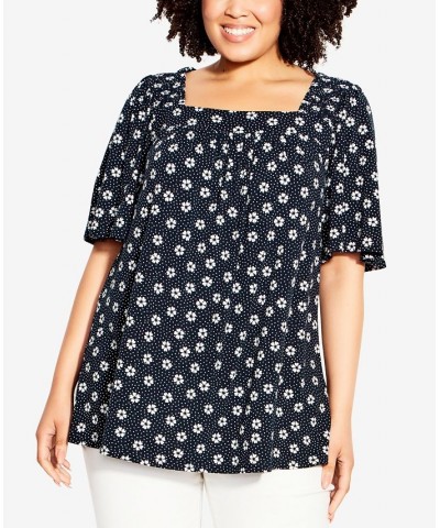 Plus Size Smock Square Neck Print Top Daisy Dot $31.86 Tops