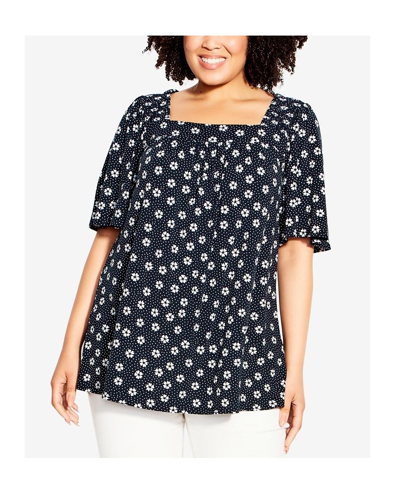 Plus Size Smock Square Neck Print Top Daisy Dot $31.86 Tops