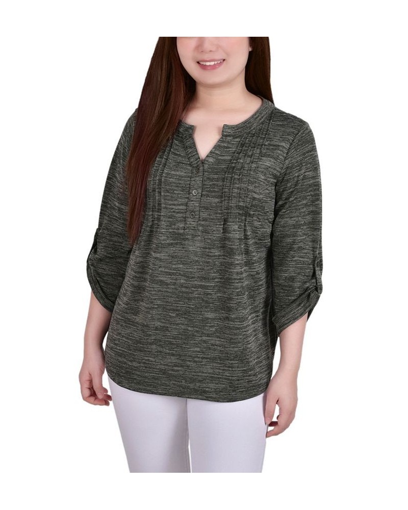 Women's 3/4 Roll Tab Sleeve Y-Neck Top Cypress $16.17 Tops