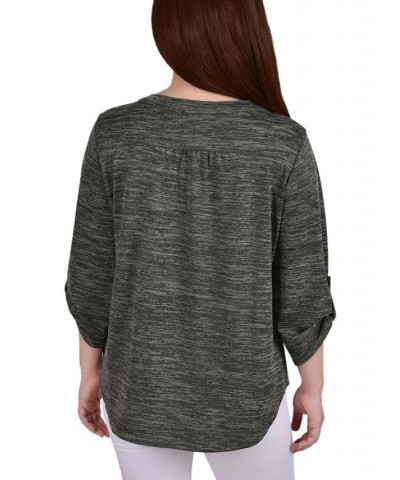 Women's 3/4 Roll Tab Sleeve Y-Neck Top Cypress $16.17 Tops