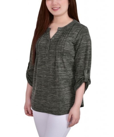 Women's 3/4 Roll Tab Sleeve Y-Neck Top Cypress $16.17 Tops