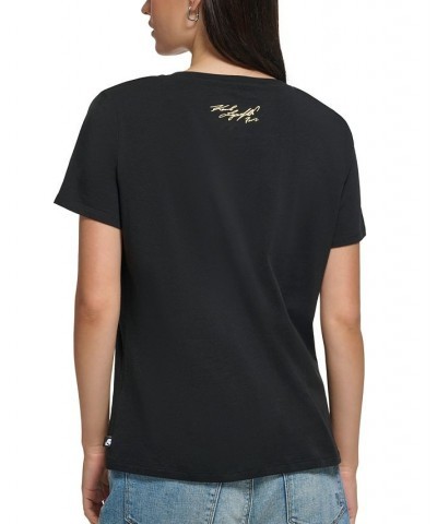 Women's Metallic Paris Graphic T-Shirt Black/ Gold $25.74 Tops