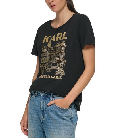 Women's Metallic Paris Graphic T-Shirt Black/ Gold $25.74 Tops