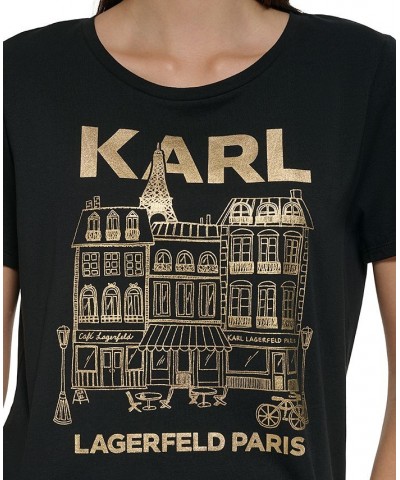 Women's Metallic Paris Graphic T-Shirt Black/ Gold $25.74 Tops