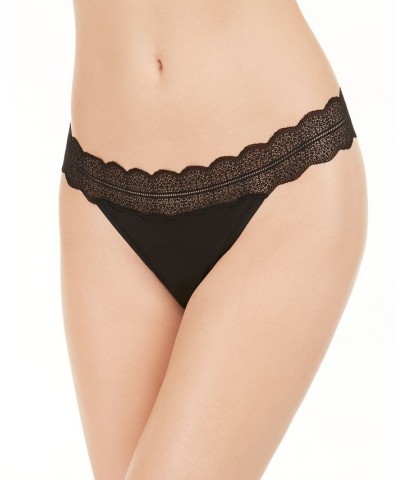 Women's Lace Trim Thong Underwear QD3779 Black $12.00 Panty