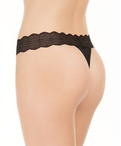 Women's Lace Trim Thong Underwear QD3779 Black $12.00 Panty