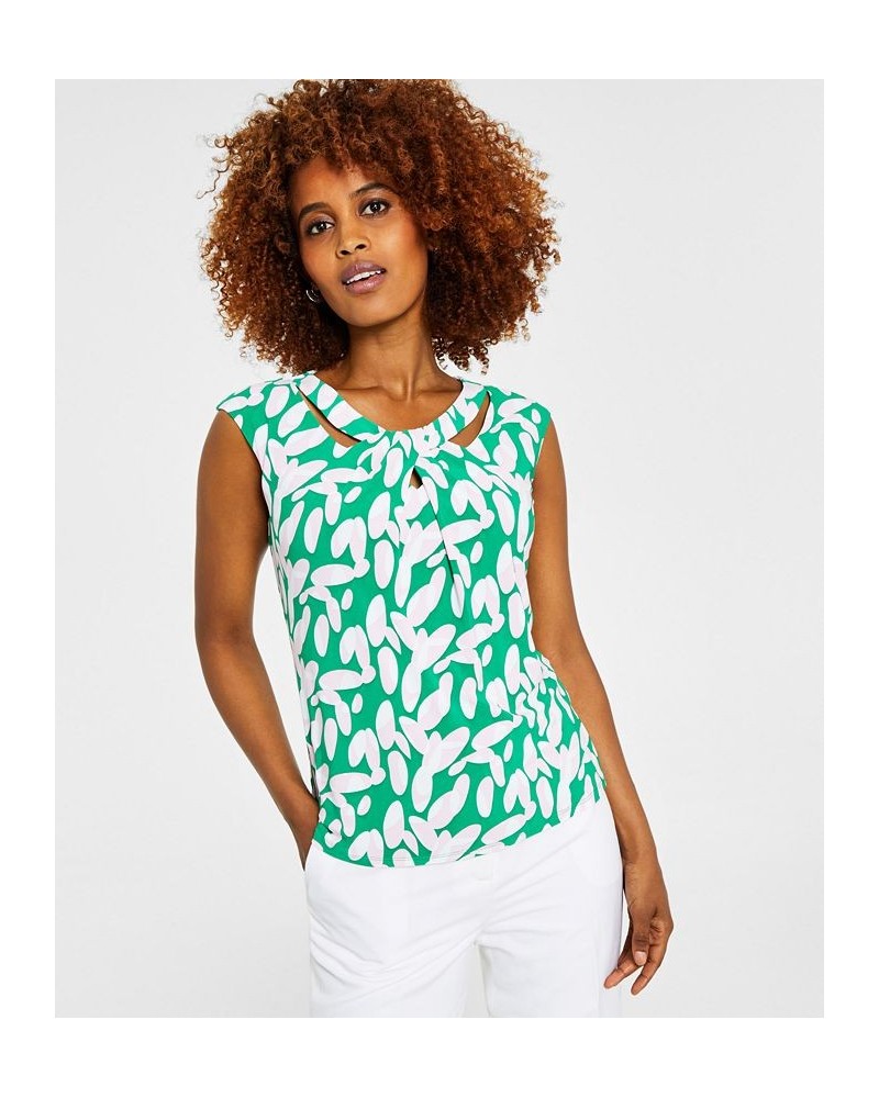 Women's Printed Twist-Neck Blouse Green/Pink Combo $34.22 Tops