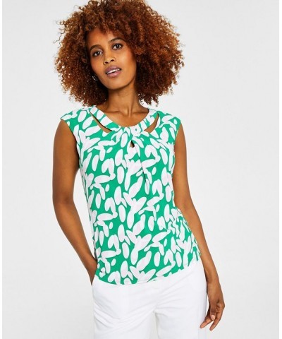 Women's Printed Twist-Neck Blouse Green/Pink Combo $34.22 Tops