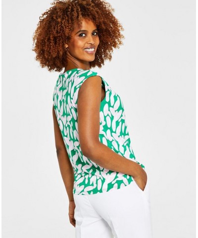 Women's Printed Twist-Neck Blouse Green/Pink Combo $34.22 Tops