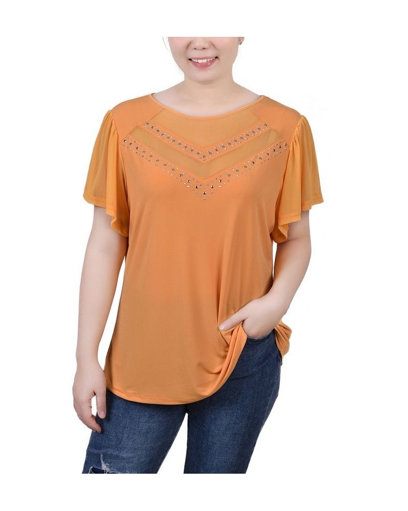 Petite Studded Short Flutter Sleeve Top Golden Glow $12.30 Tops