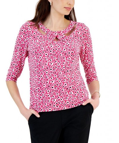 Petite 3/4-Sleeve twist-Neck Top Pink $39.50 Tops