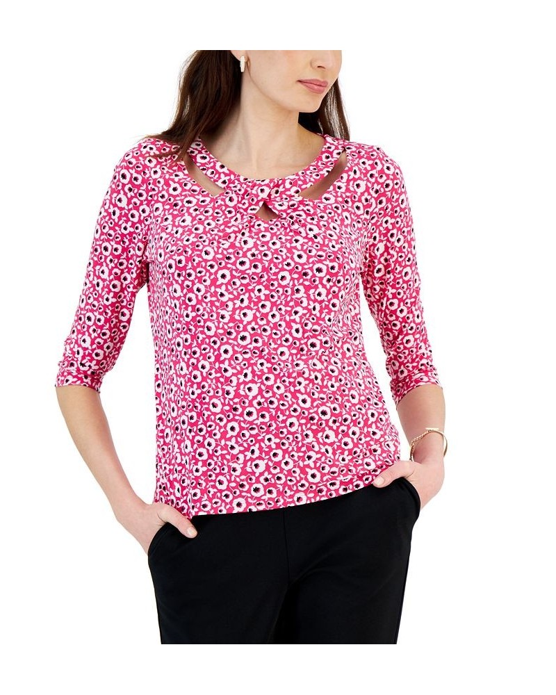 Petite 3/4-Sleeve twist-Neck Top Pink $39.50 Tops