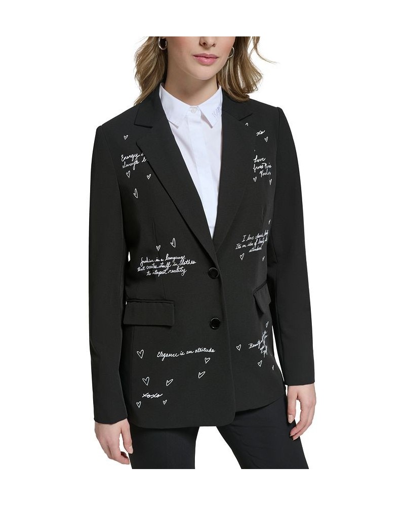 Women's Script-Print Notch-Lapel Blazer Black $79.80 Jackets