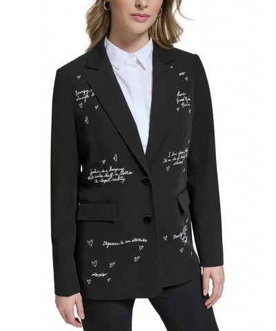 Women's Script-Print Notch-Lapel Blazer Black $79.80 Jackets