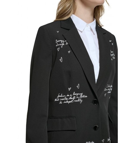 Women's Script-Print Notch-Lapel Blazer Black $79.80 Jackets