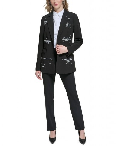 Women's Script-Print Notch-Lapel Blazer Black $79.80 Jackets