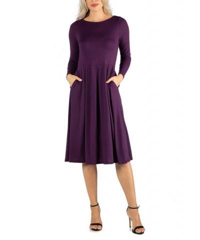 Women's Midi Length Fit and Flare Dress Purple $20.70 Dresses