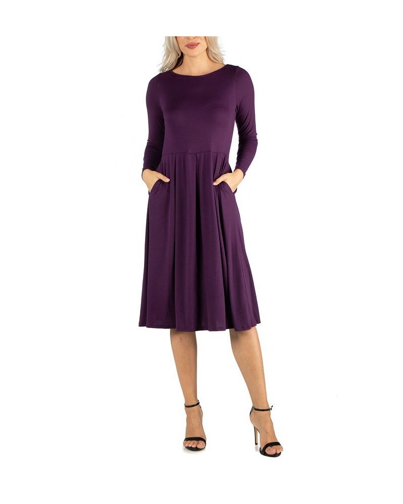 Women's Midi Length Fit and Flare Dress Purple $20.70 Dresses