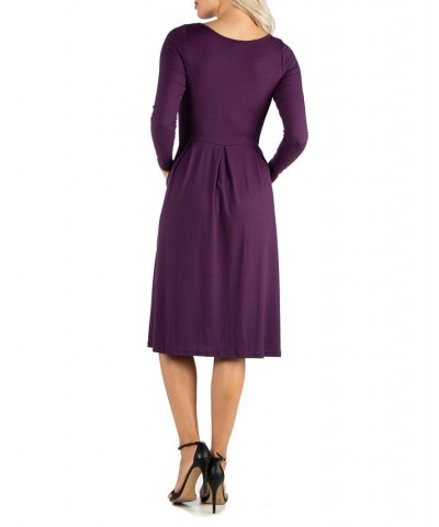 Women's Midi Length Fit and Flare Dress Purple $20.70 Dresses