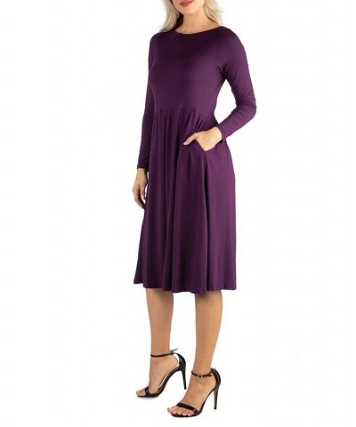 Women's Midi Length Fit and Flare Dress Purple $20.70 Dresses