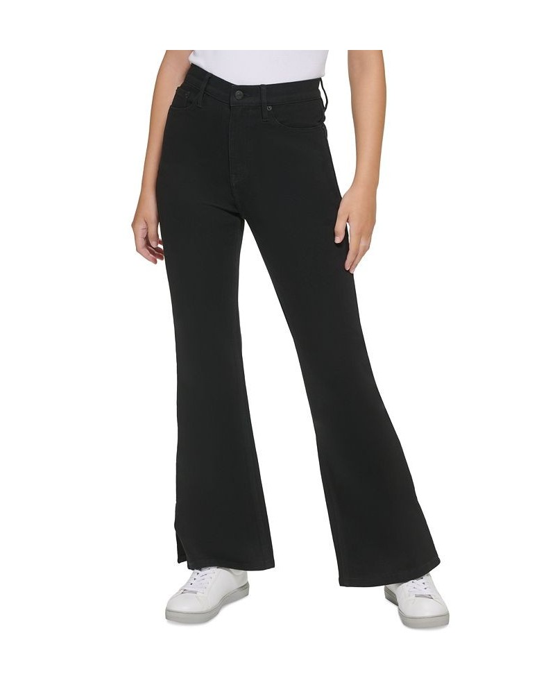 Women's High-Rise Flared Slit-Hem Jeans Real Black $29.43 Jeans