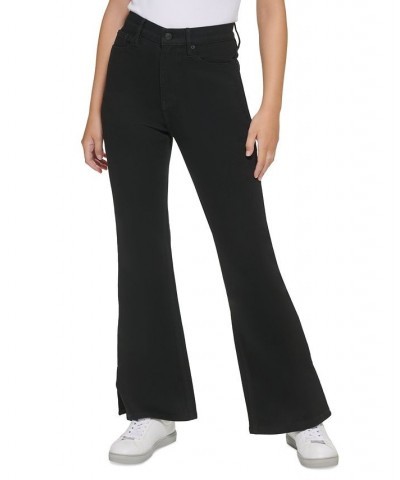 Women's High-Rise Flared Slit-Hem Jeans Real Black $29.43 Jeans